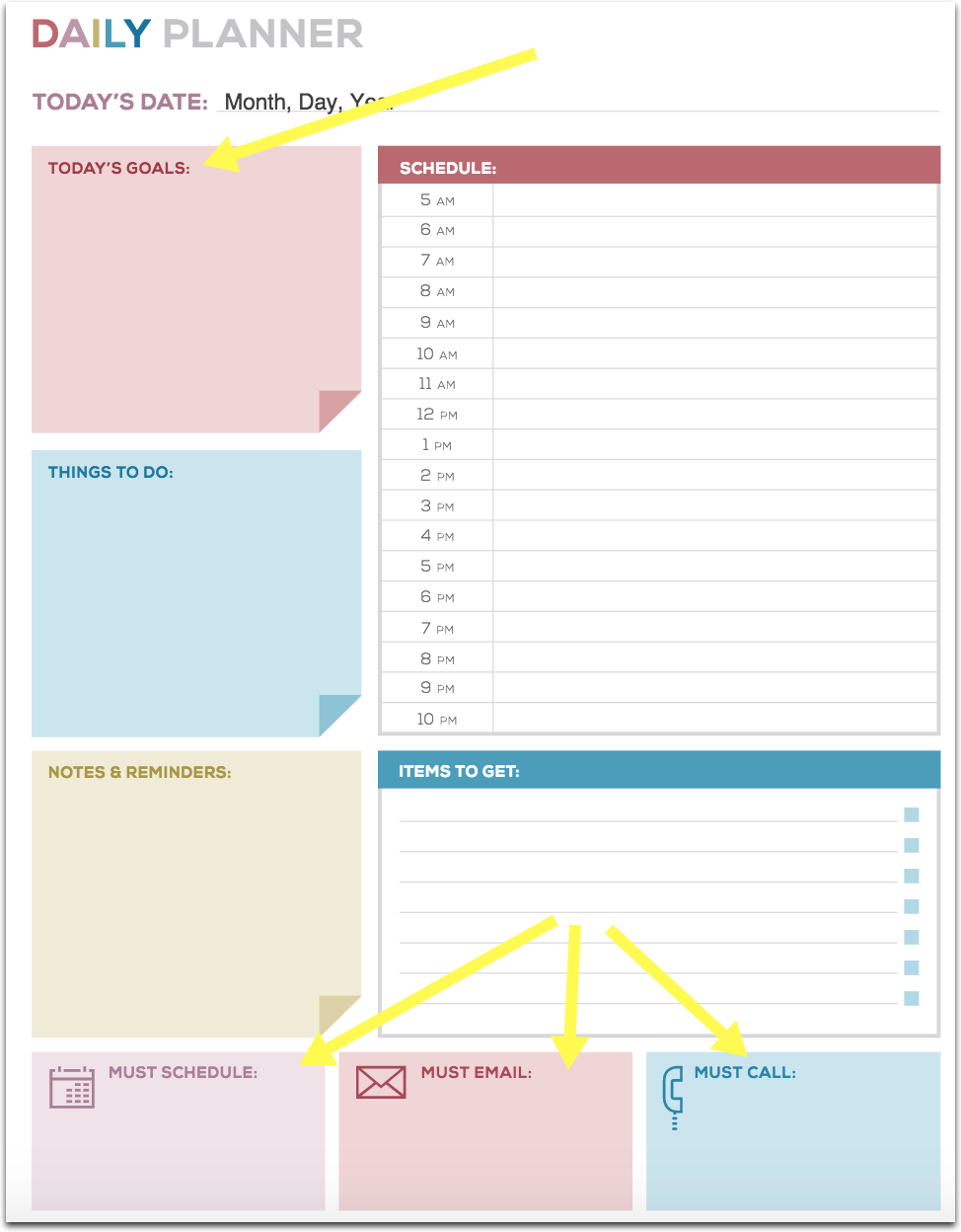 Daily Planner Template - Free Printable Daily Planner for Excel