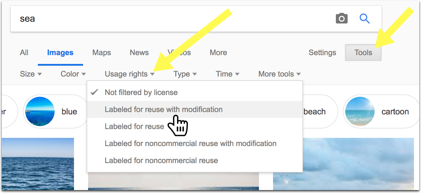 How to find copyright-free images in Google Images