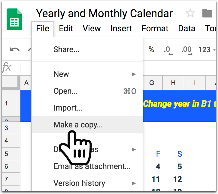 How to Create a Calendar in Google Spreadsheet - make a copy