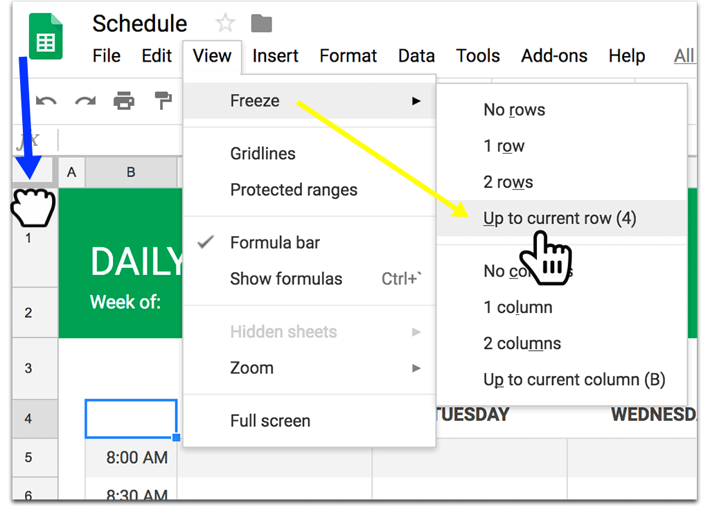 How to freeze header row in a Google Spreadsheet