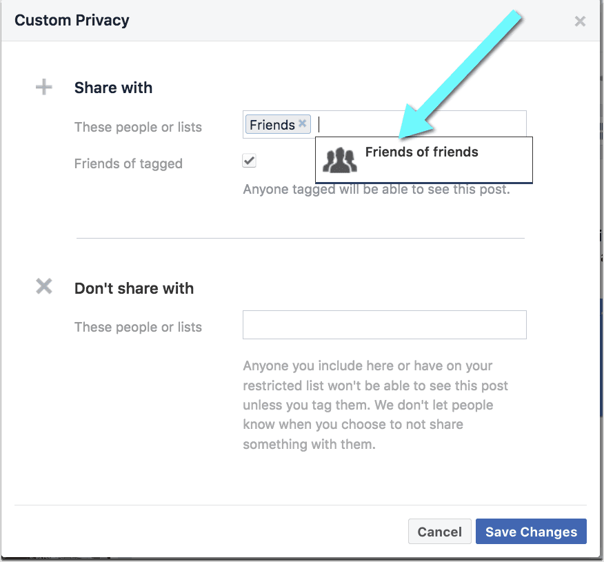 Facebook friends of friends settings