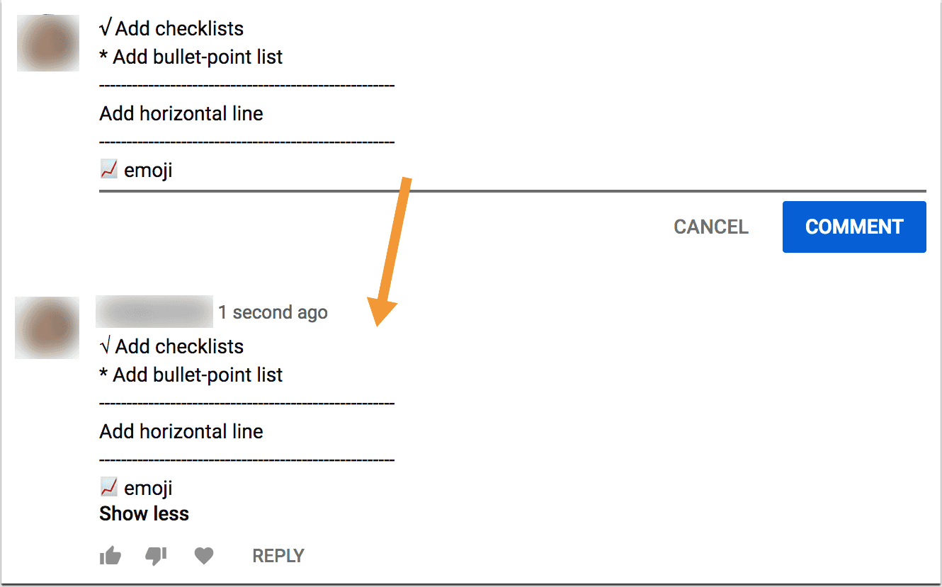 More formatting in Youtube comments