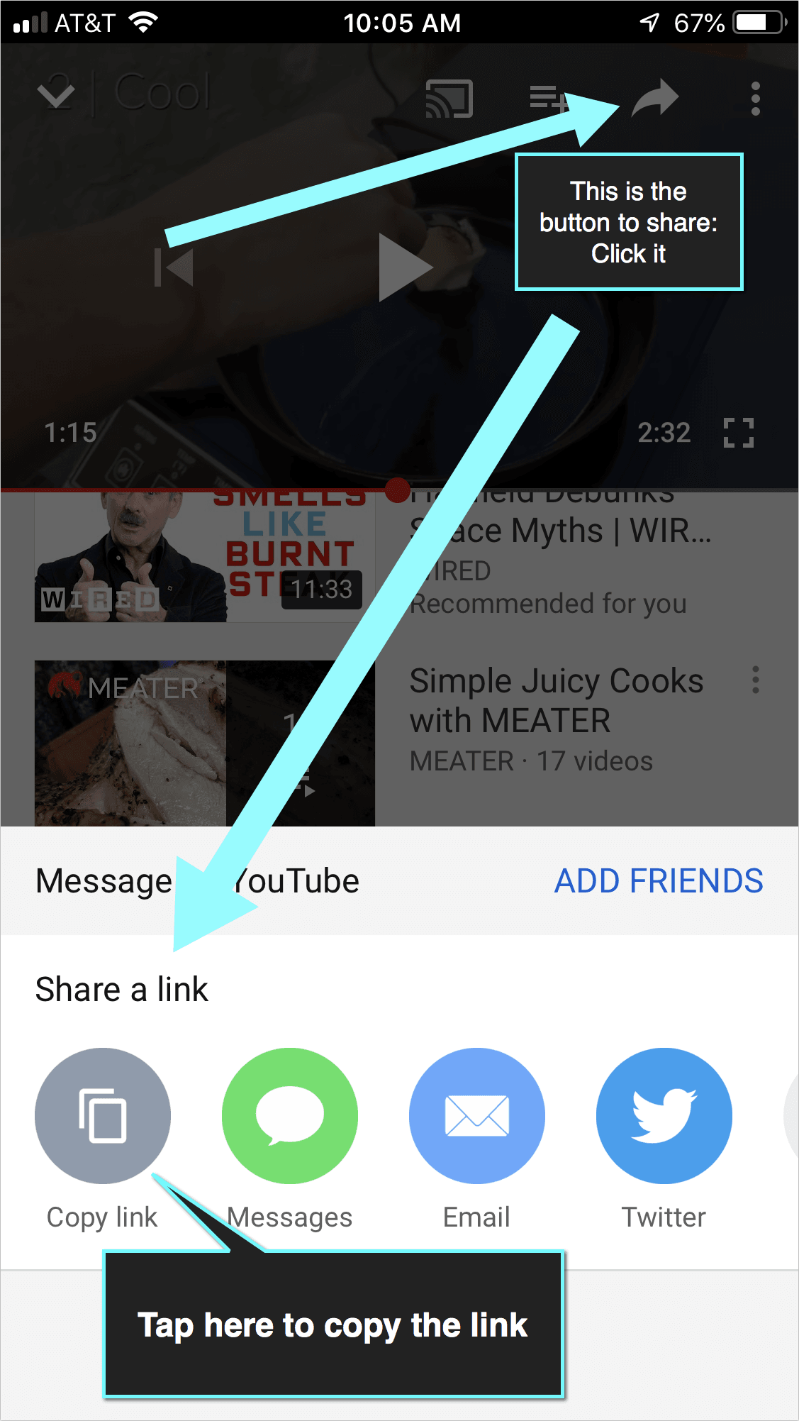 How do you share a YouTube video with timestamp on mobile?