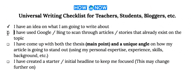 writing checklist: mark steps complete