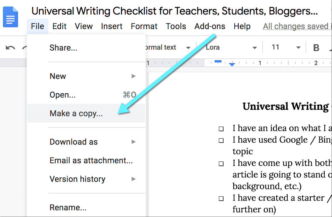Universal Writing Checklist Template
