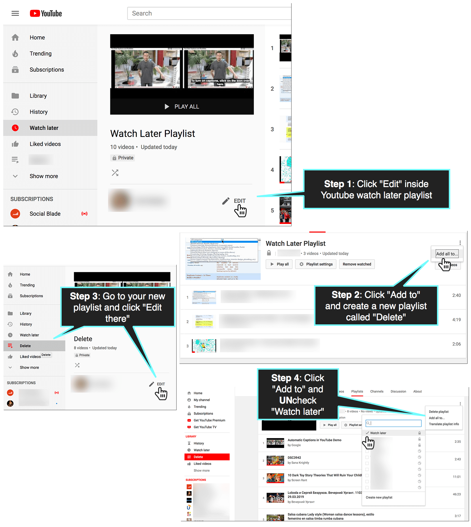 how to delete all watch later on youtube