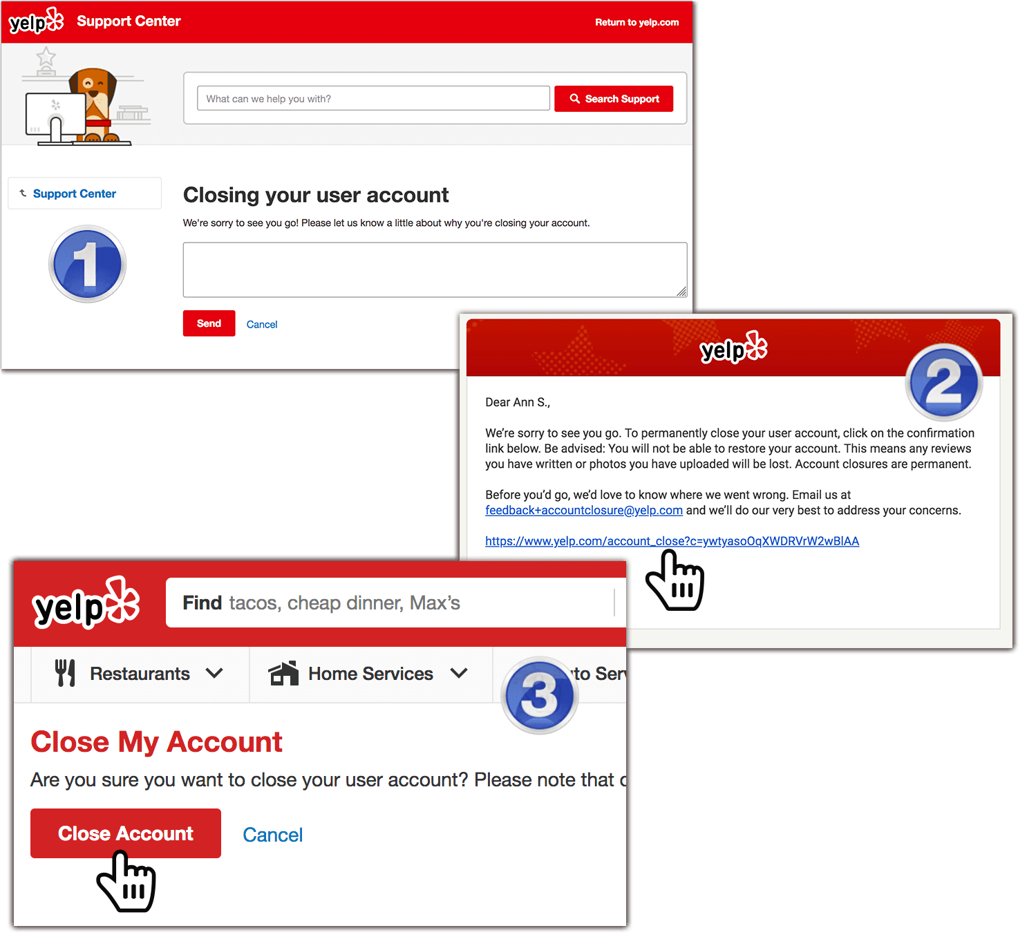 how to delete yelp account