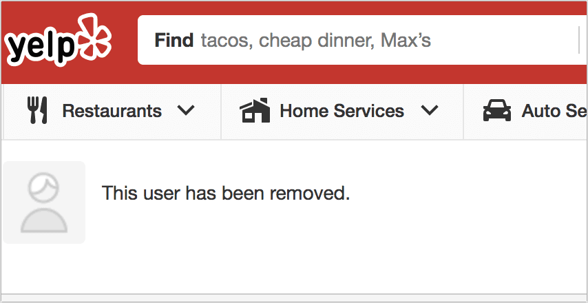 Yelp account deleted