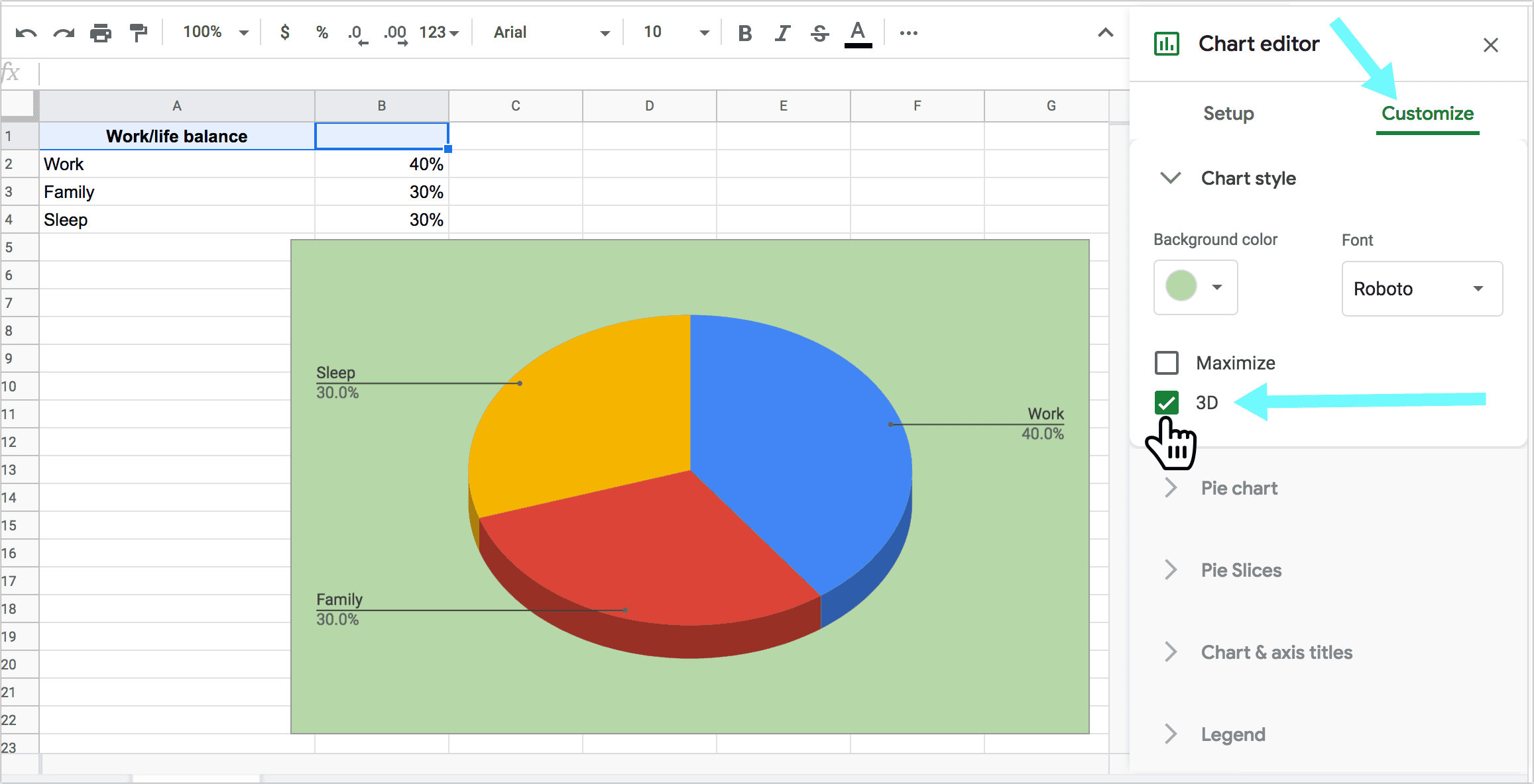 Create a 3D Pie Chart in Google Spreadsheets