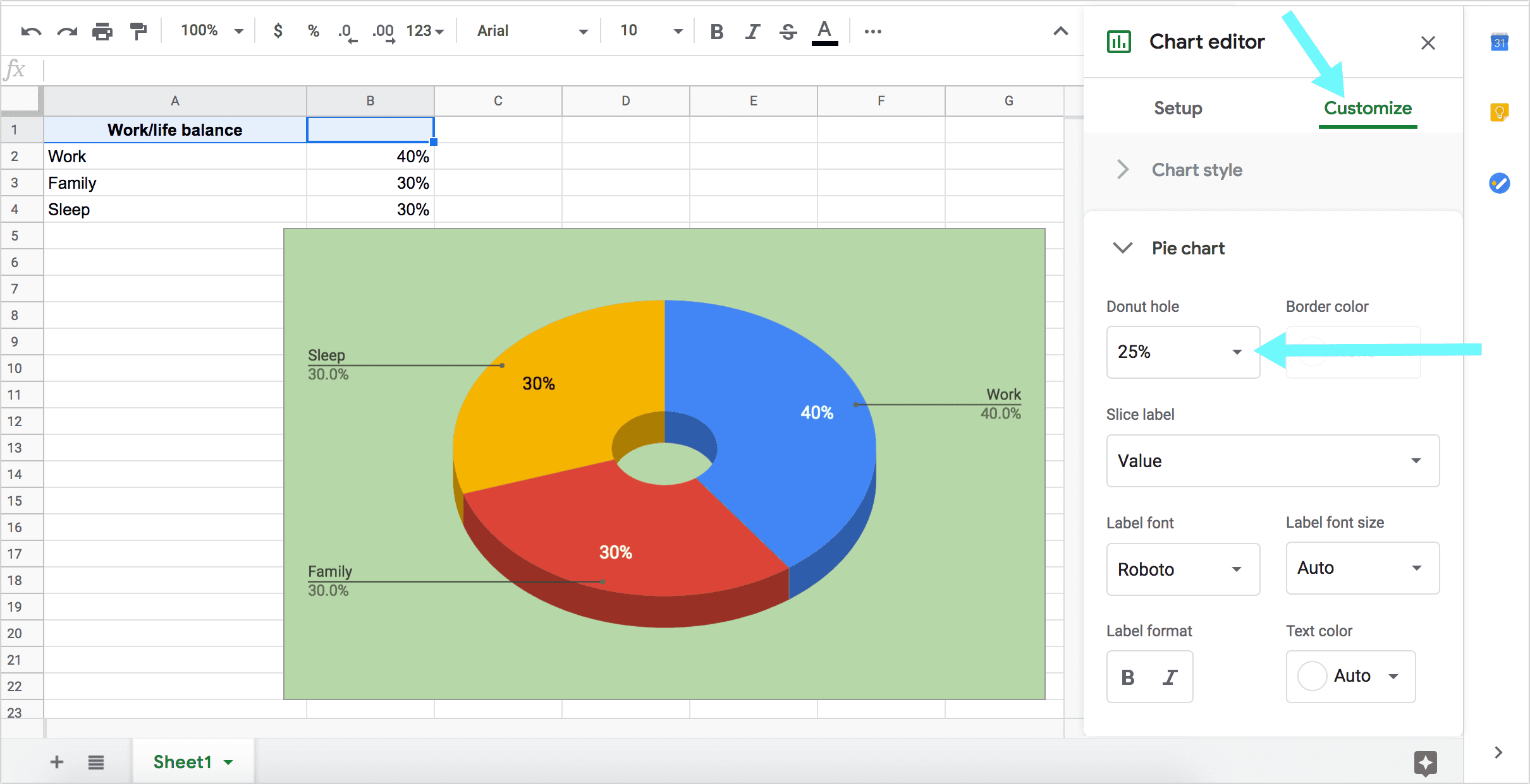 Create a Donut Chart in Google Sheets