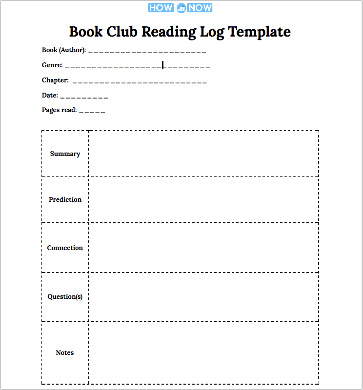 Book Club Reading Log Template