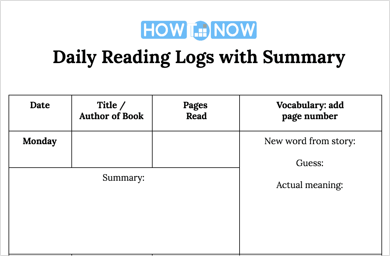 Daily Reading Logs with Summary