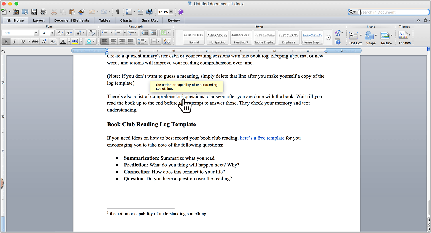 Footnote in a word document