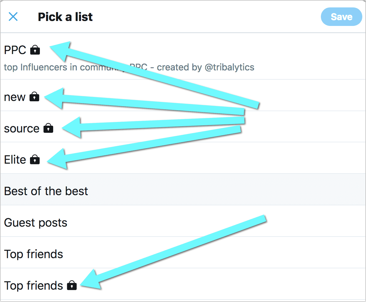 Private Twitter lists