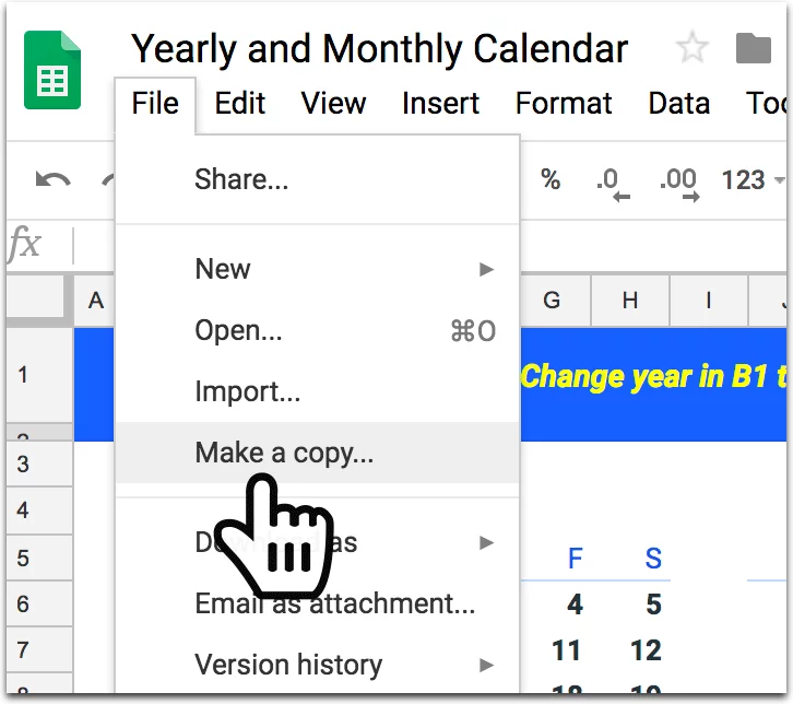 How to Create a Calendar in Google Spreadsheet - make a copy