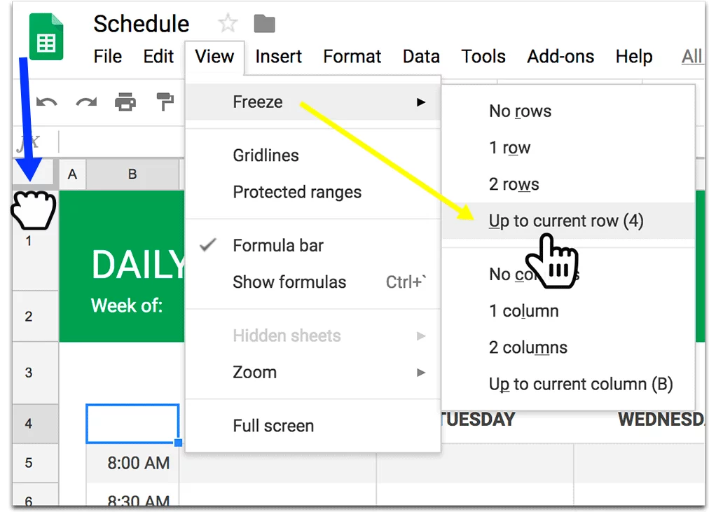 How to freeze header row in a Google Spreadsheet