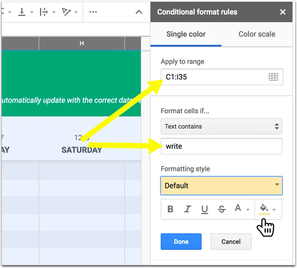How to use conditional formatting in a Google Spreadsheet