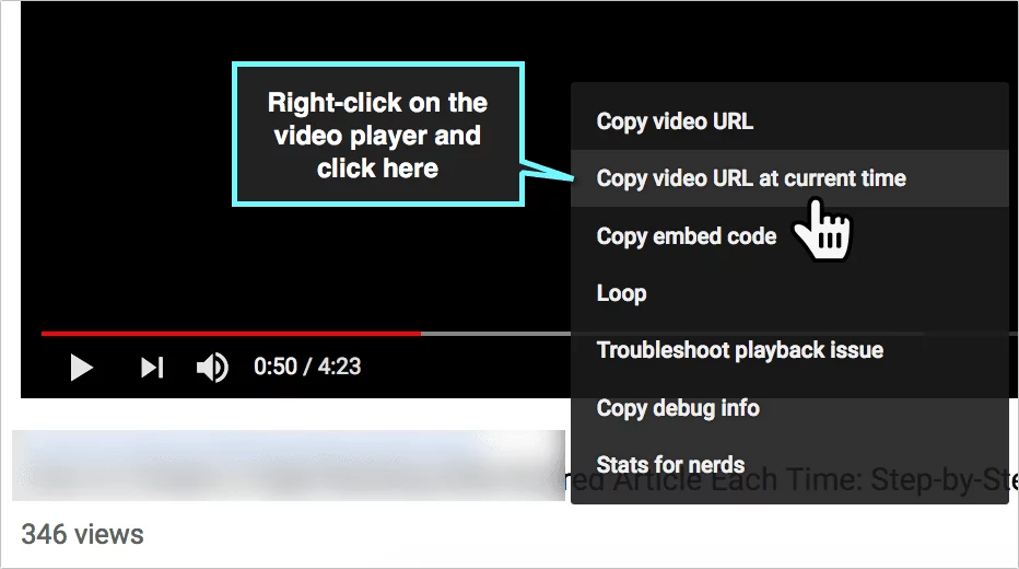 How do you share a YouTube video at a certain time