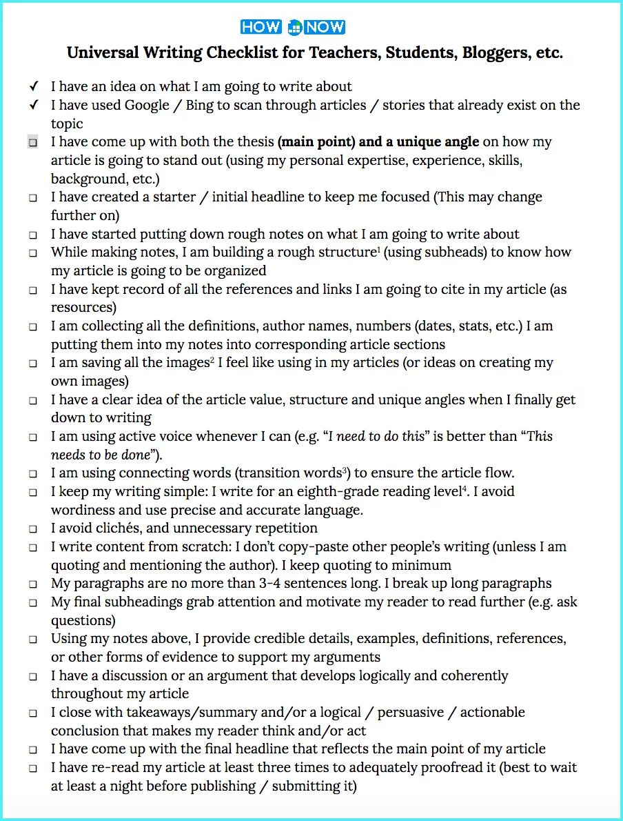 How to Use a Free Writing Checklist or Create Your Own