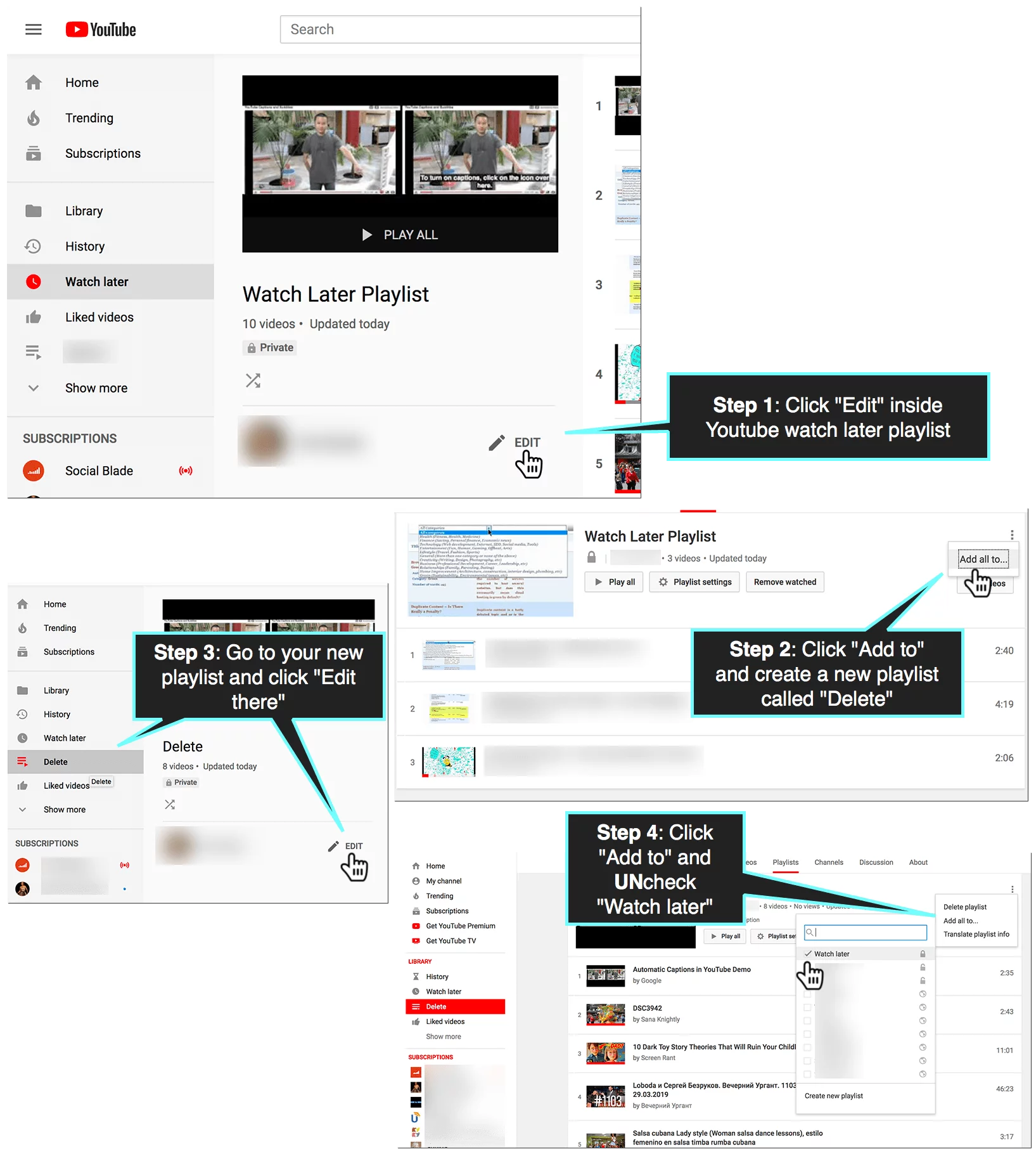 how to delete all watch later on youtube