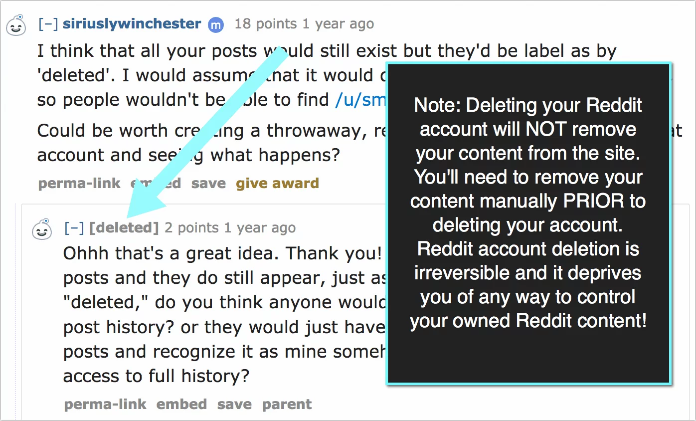 Deleted Reddit account comments and comment history