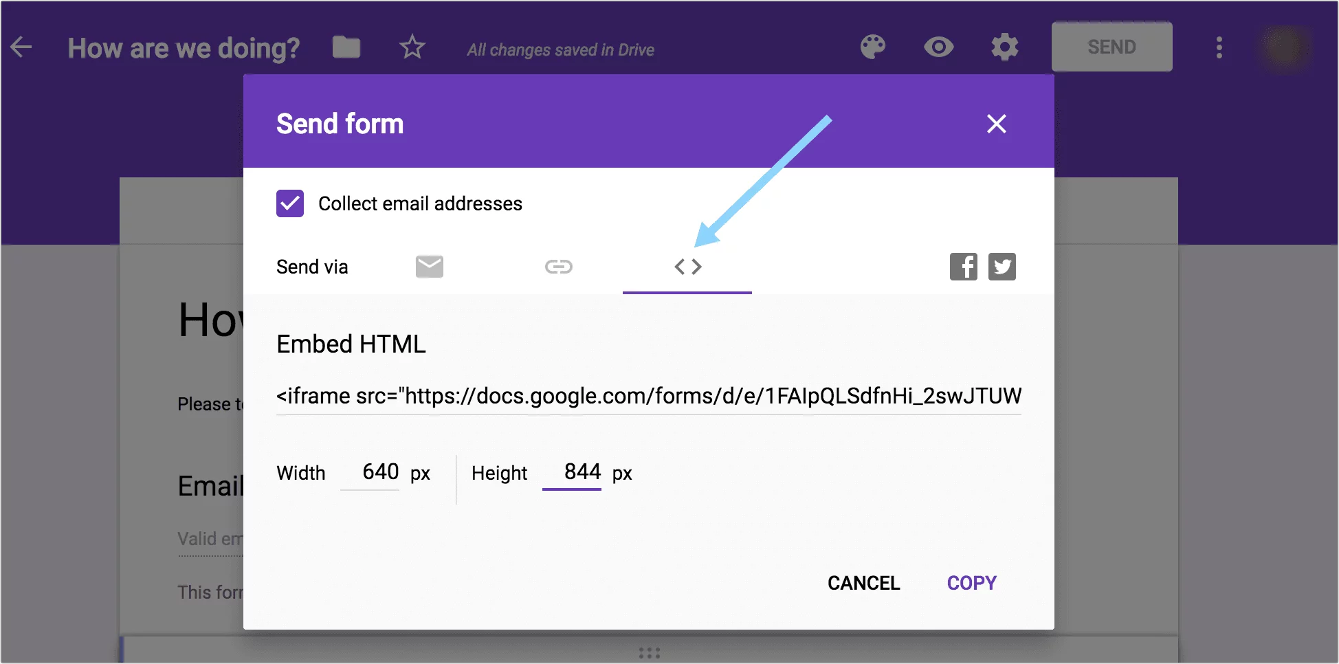 Embed your Google Form survey to collect answers