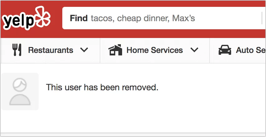 Yelp account deleted