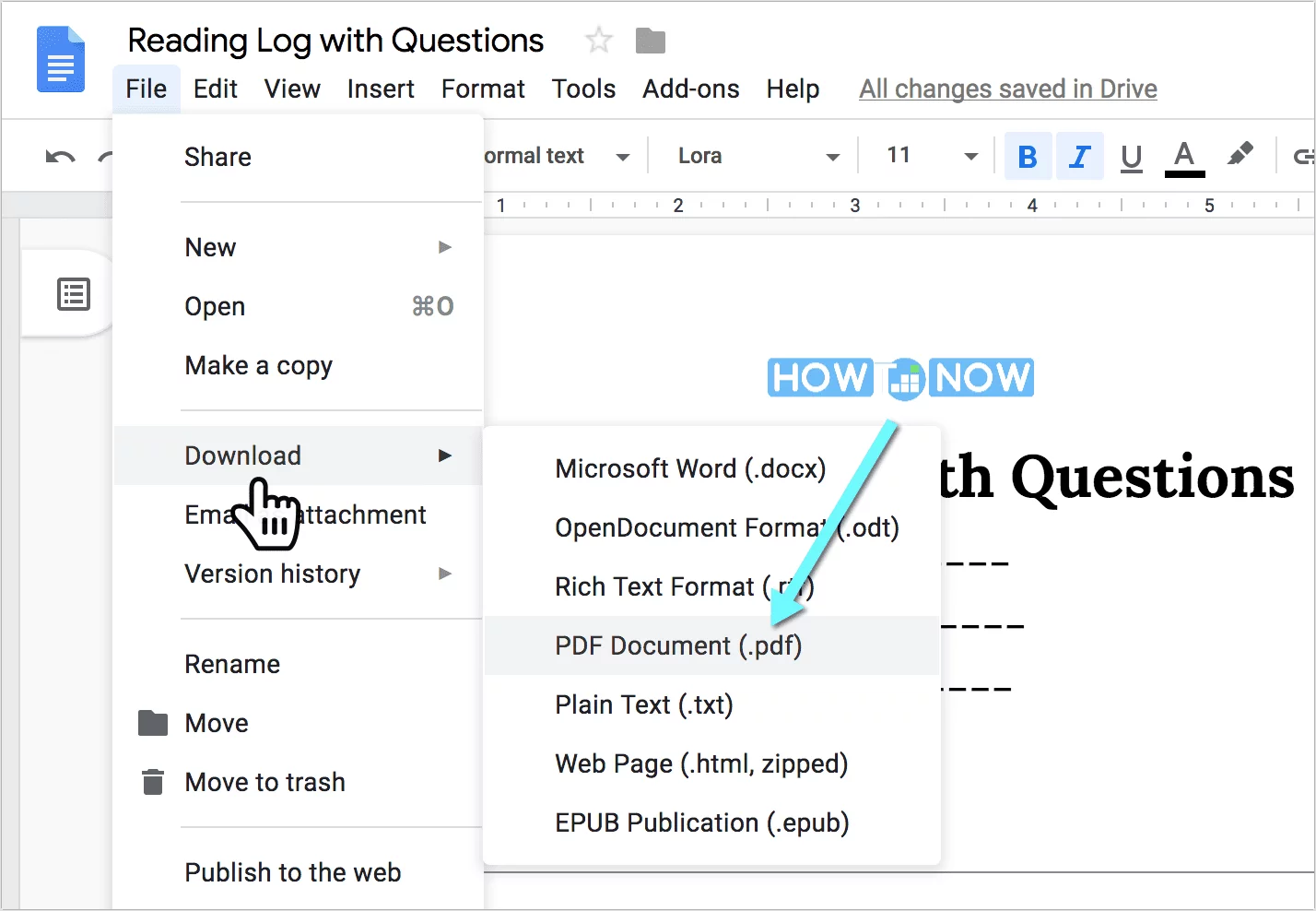 Reading Log with Questions (PDF)
