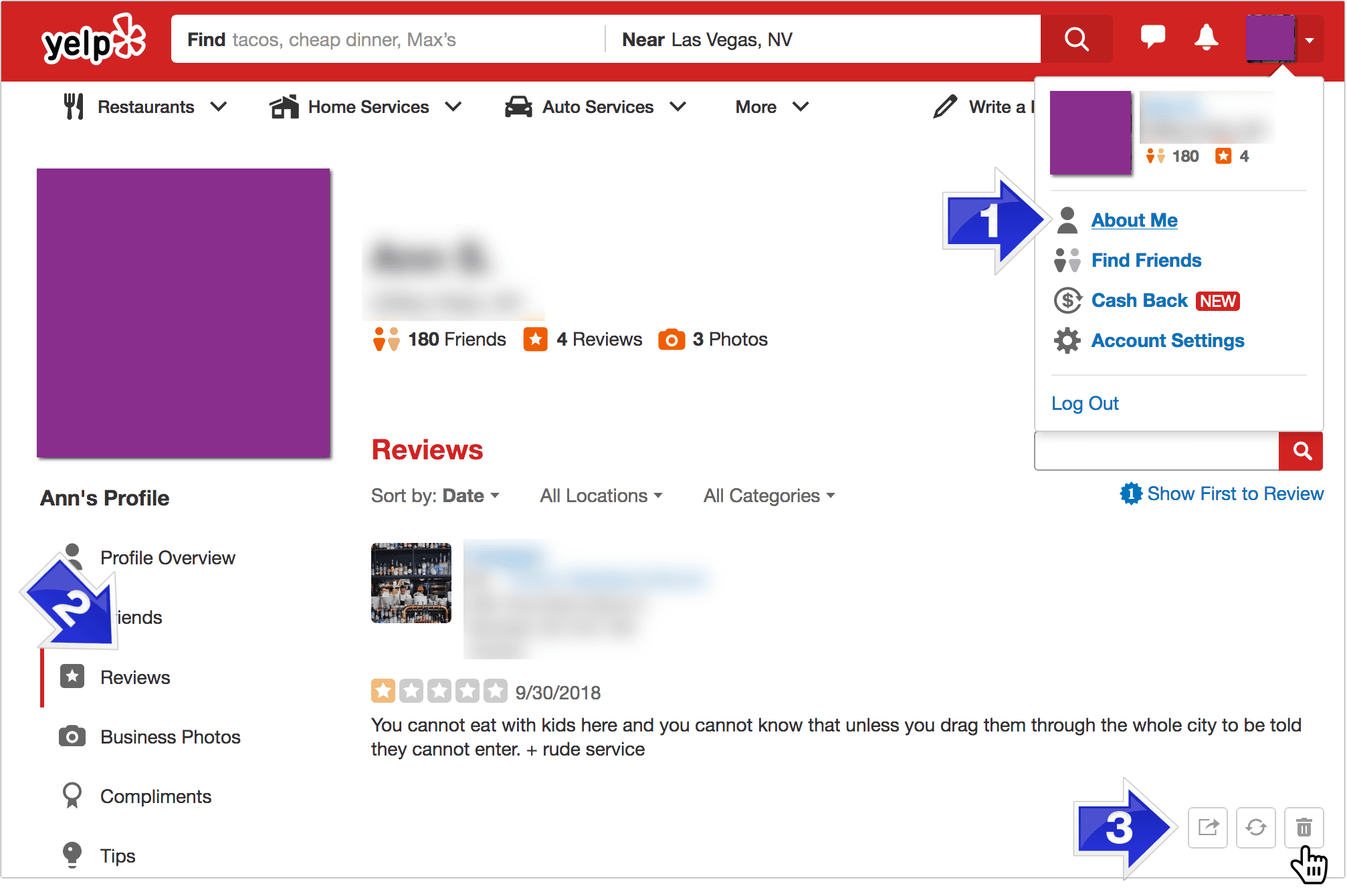 Delete your Yelp reviews prior to deleting your Yelp account