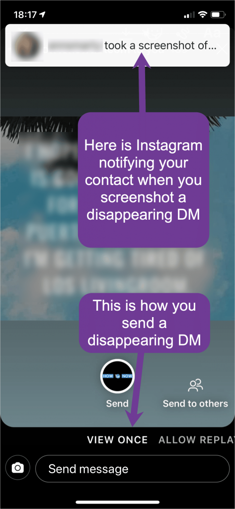 Your contact will be notified when you make a screenshot of a disappearing DM