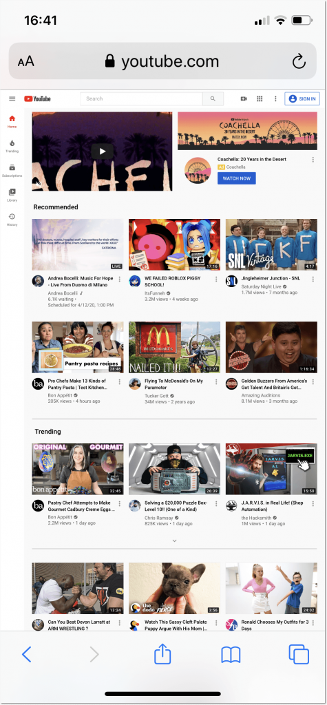 Youtube fll site in Safari