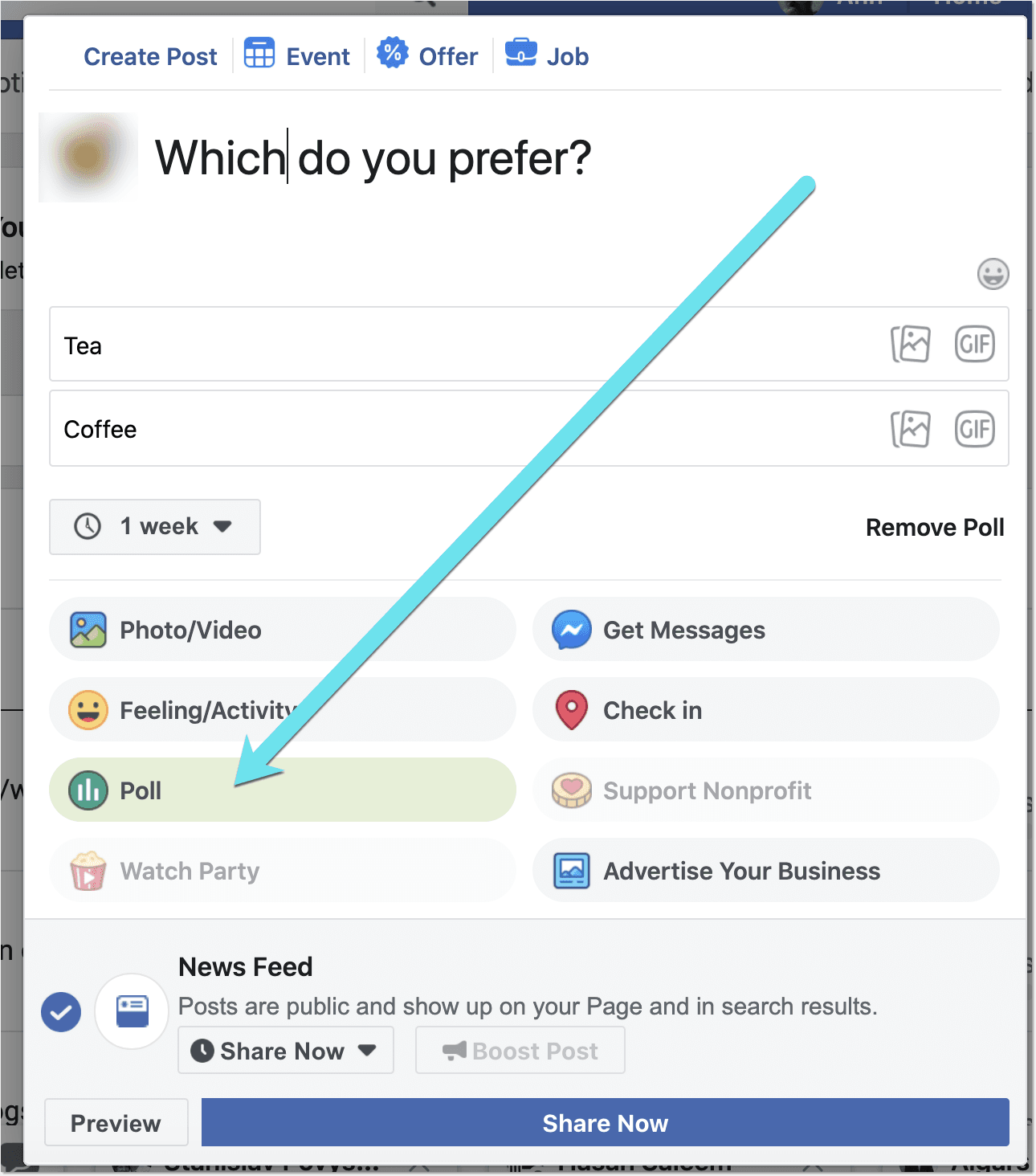 create a poll on Facebook business page