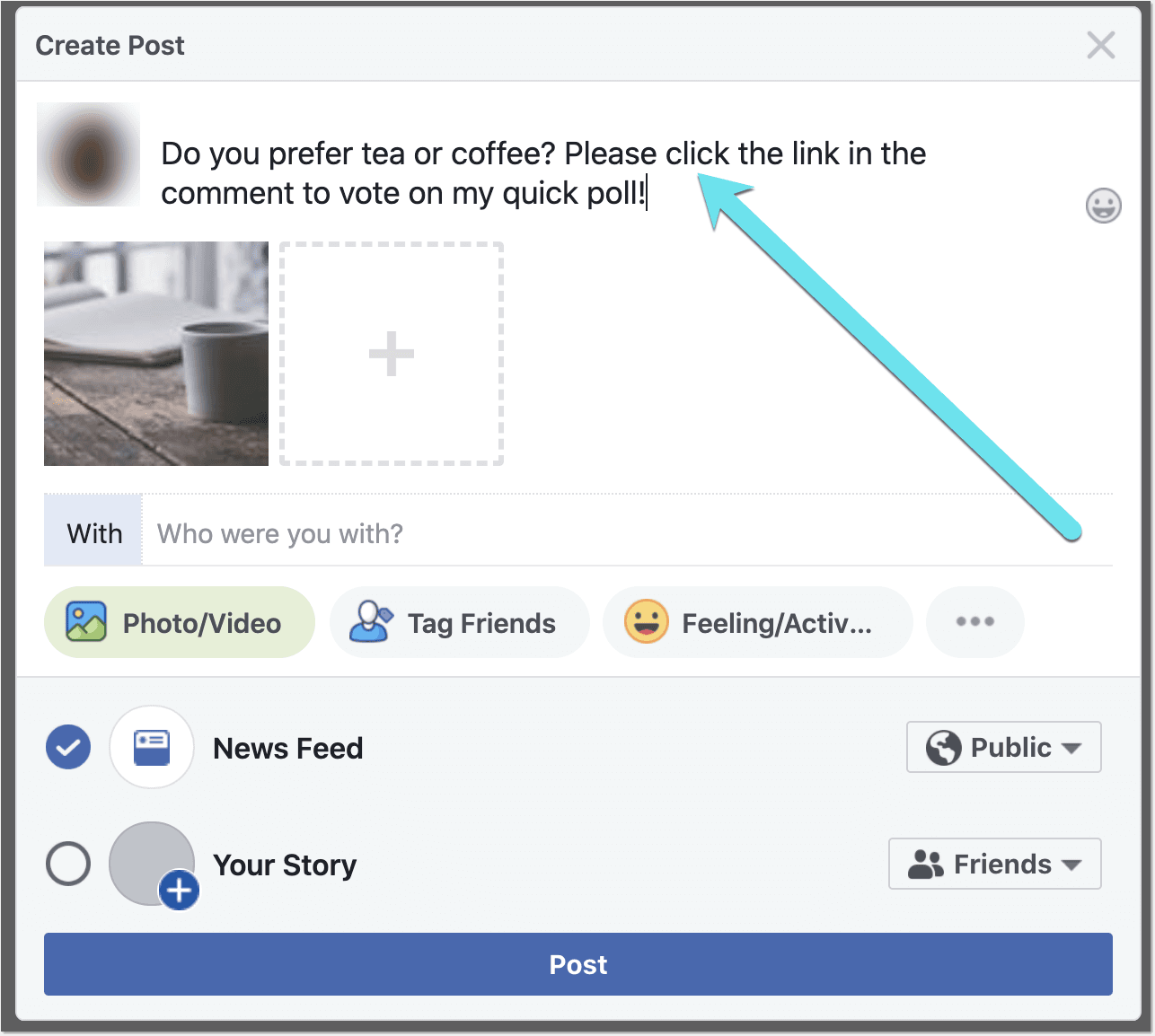 Create a poll on Facebook news feed