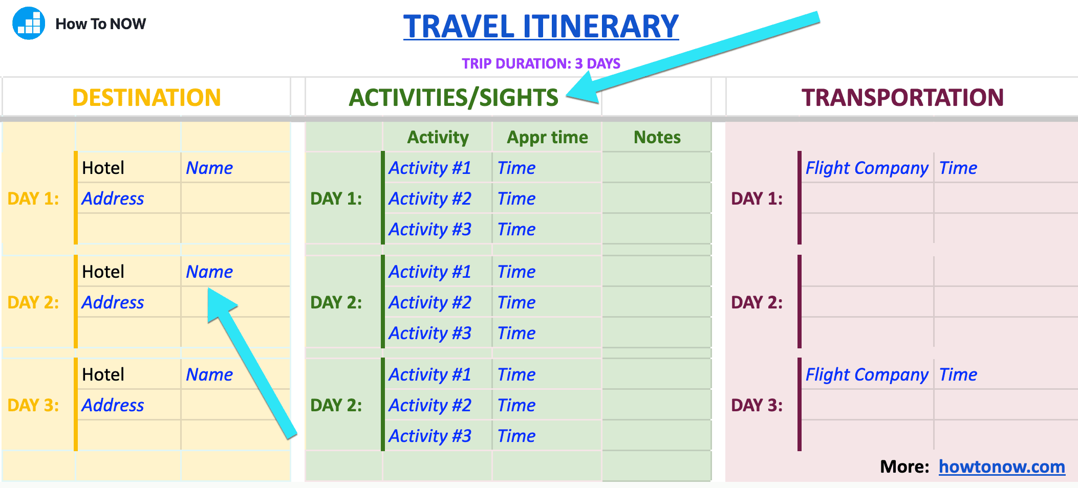 How To Make Itinerary On Google Sheets